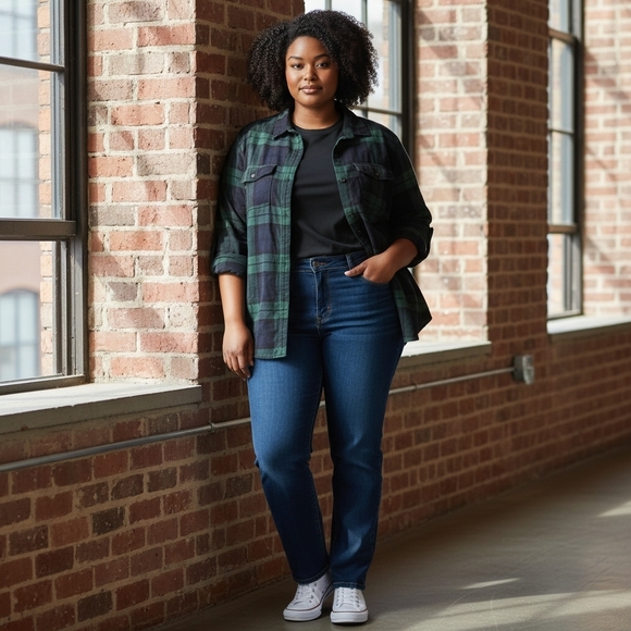 Old Navy Teal and Blue Plaid Shirt - Picture 2 of 8